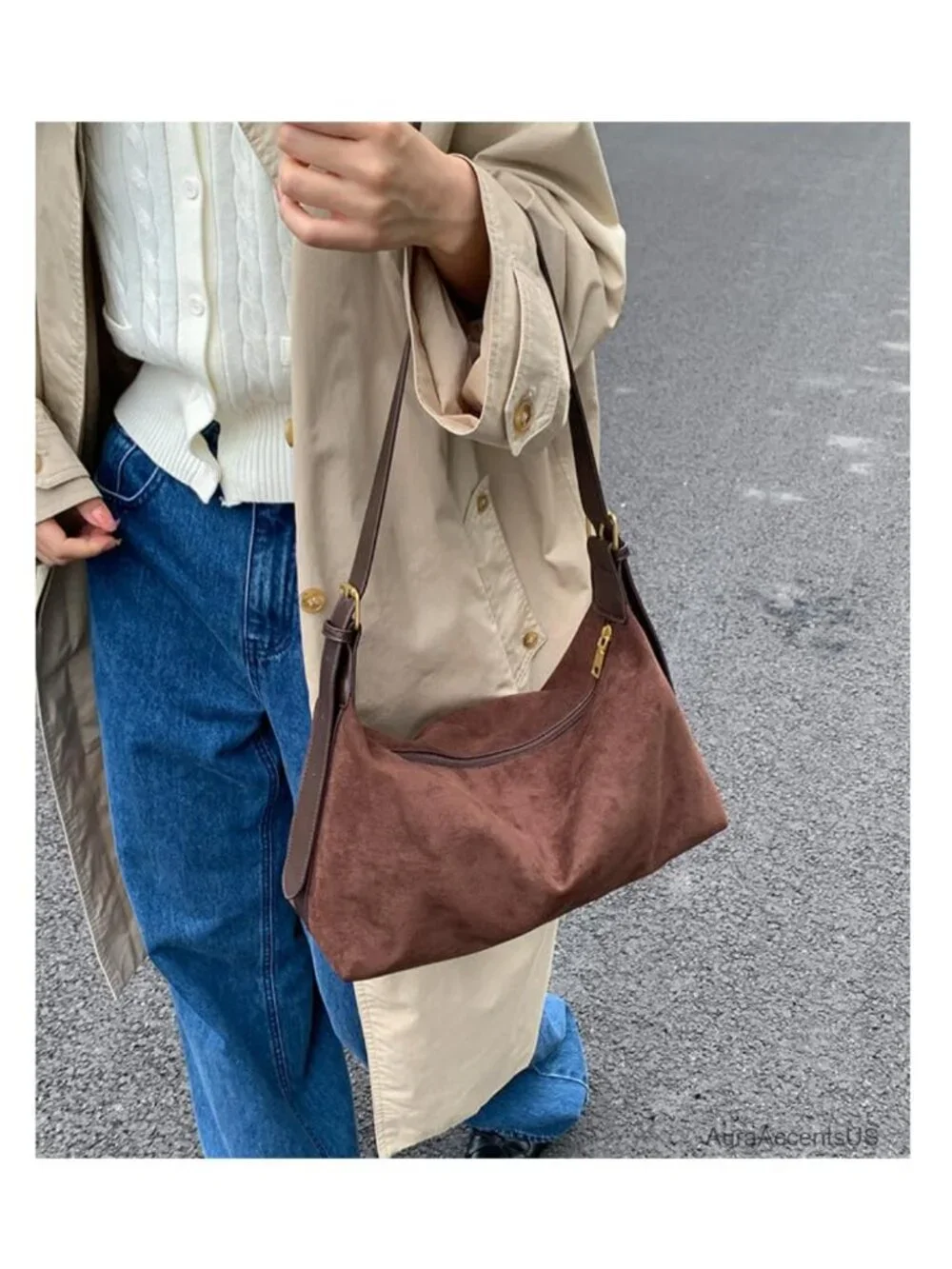 Suede Faux Slouchy Hobo Tote Bag for Women Crossbody Shoulder Purse